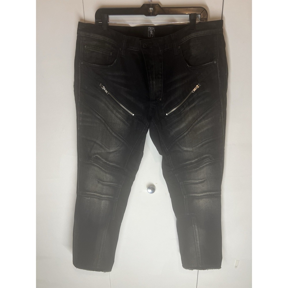 RARE! PRPS BARRACUDA Black Moto Style JEAN Size 38/28 vintage zippers